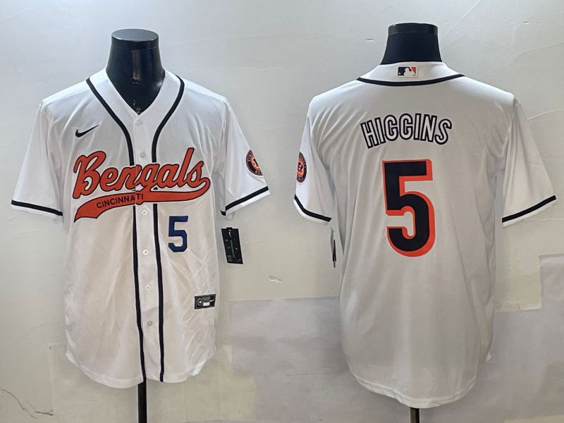 Men Cincinnati Bengals #5 Hiccins White Joint Name 2025 Nike Limited NFL Jersey style 2